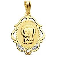 Medalla oro 9k Virgen Niña marco tallado circonitas 22mm. [AB3220GR] - Personalizable - GRABACIÓN INCLUIDA EN EL PRECIO